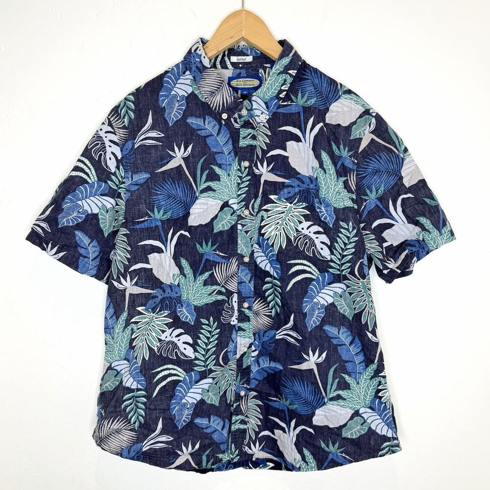 Phil Edwards Reyn Spooner Tailored Hawaiian Button Up Shirt Men’s XL Navy Blue